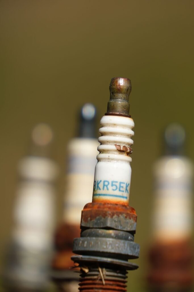Close up of old rusty spark plugs